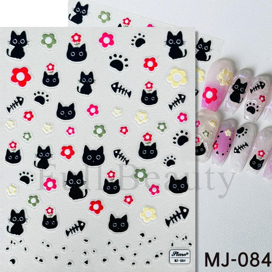 Kawaii Little Black Cat Nail Stickers Cartoon Cute Cat Stars Letters Nail Sliders Y2K Korean Japanese Nail Art Manicure Decors