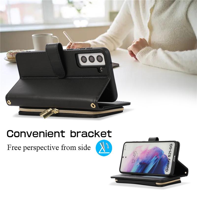 Кожаный чехол-кошелек с ремешком на молнии для iPhone 15 Ultra 14 Plus 13 для Samsung Galaxy A54 A14 A53 A13 Note 20 S23 S22 S21, откидная крышка с веревкой на запястье