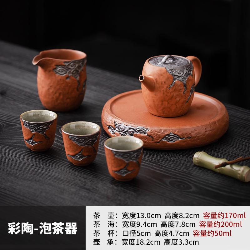 Retro coarse pottery teapot teacup Kung Fu tea set light luxury high-end home office meeting   new