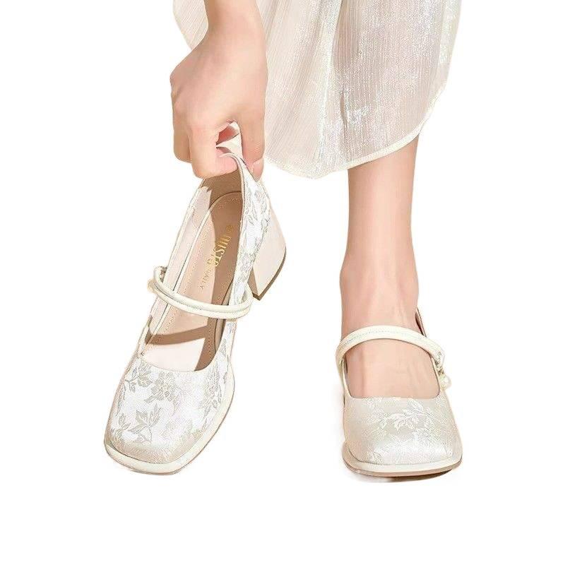 Китайские туфли Мэри Джейн женские 2025 весна и осень новые национальный стиль ретро туфли ципао с платьем на толстом каблуке и высоком каблуке