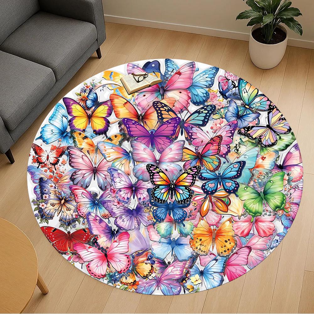 1pc Butterfly Mandala Pattern Office Round Rugs, Under Chair Round Rugs for Living Room, Bedroom, Bathroom Decoration Carpet 091859