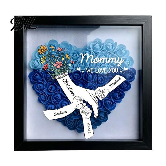 Shatterproof Acrylic Frame Personalized Mommy I Love You Flower Shadow Box Custom Names Holding Hands Gifts for Mom Grandma from Daughter or