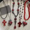 Готический красный стеклянный крест сердце кулон бусины ожерелье чокер для мужчин женщин эстетичный Хэллоуин гранж EMO аксессуары Y2K украшения