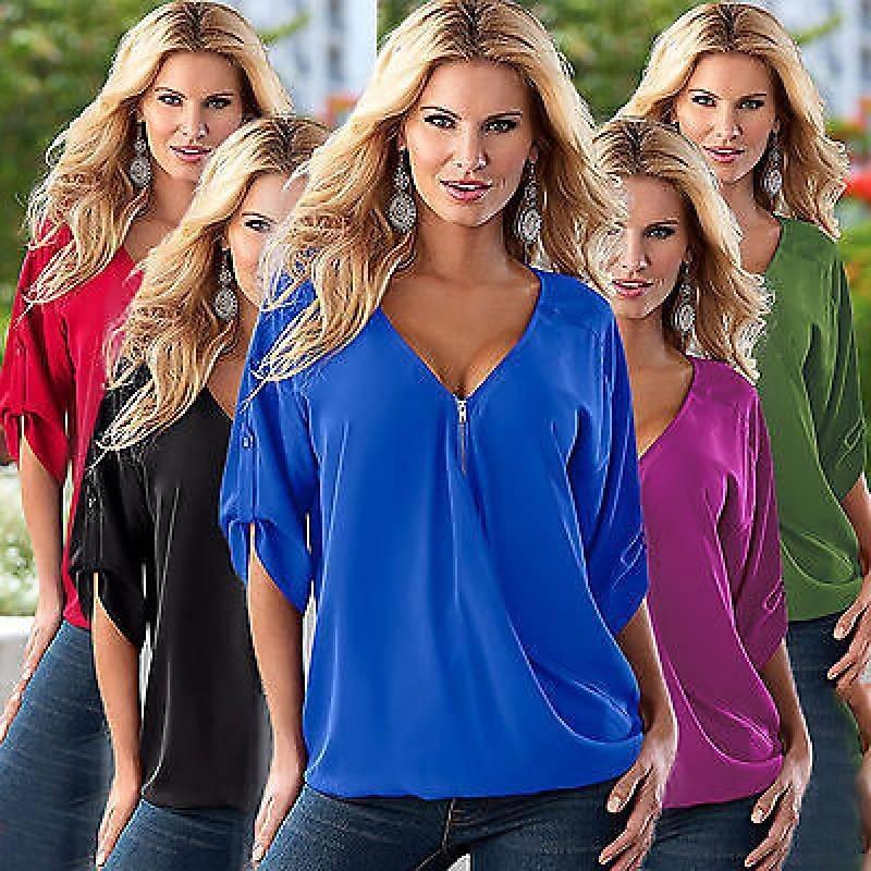 Elegant Chiffon Blouse For Women Summer Loose Fit Pullover Top In Solid Colors