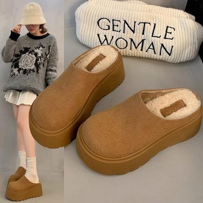 Женские кожаные толстоподошвенные новые маленькие полушлепанцы с закрытым носком, тапочки из хлопка для улицы