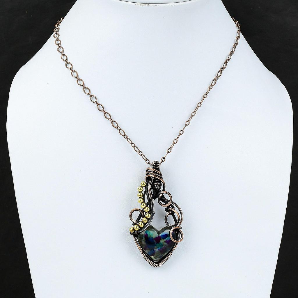 Кулон из нескольких огненных лабрадоритов, кулон с драгоценными камнями, кулон из медной проволоки, кулон ручной работы, кулон из медной проволоки, ювелирный подарок для мамы, уникальный кулон