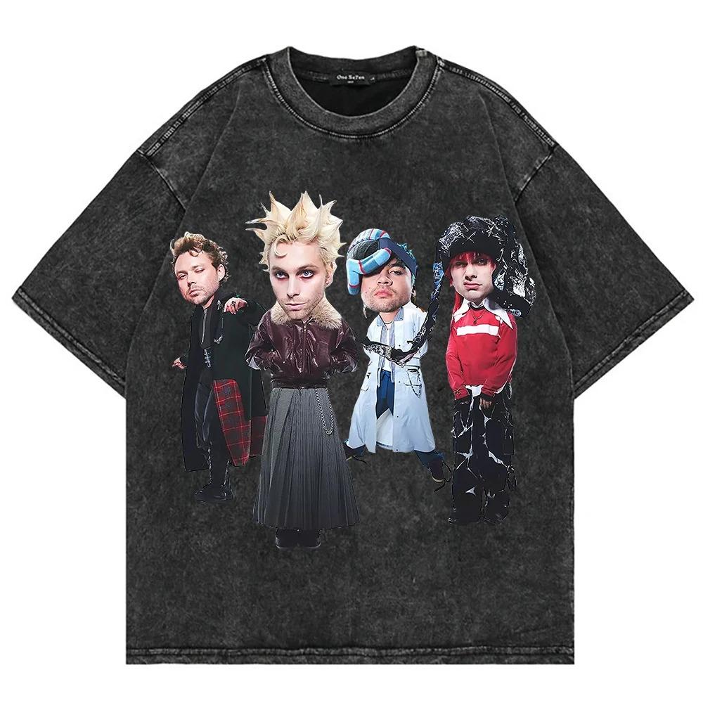 Washed Oversized Tshirt Seconds of Summer Everyones A Star World Tour T Shirt Men Women Streetwear Loose Acid Wash Clothing