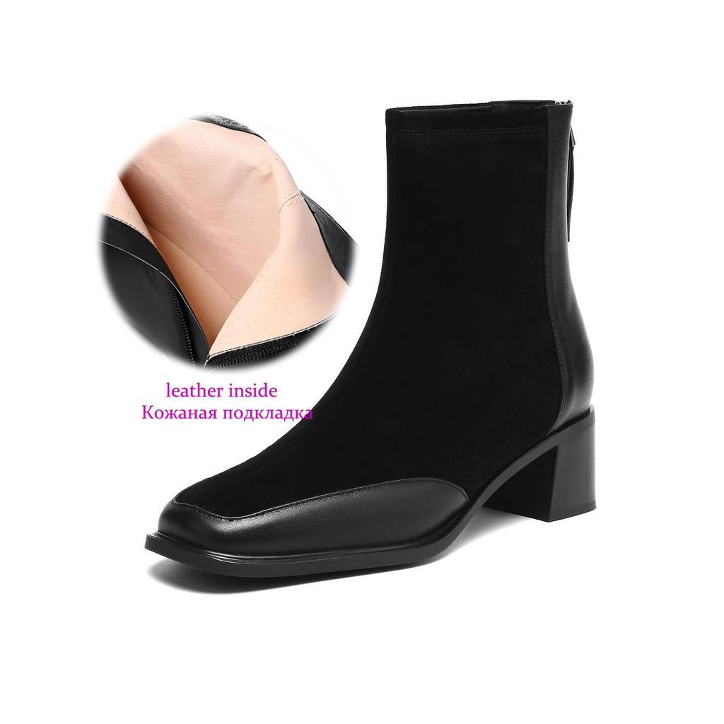 Krazing Pot Cow Suede Nubuck Autumn Winter Shoes Thick Heels Size 42 Square Toe Zipper Vintage Ankle Boots