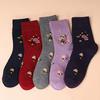5 Pairs Floral Pattern Crew Socks, Warm Thick All-match Mid Tube Socks For Fall & Winter, Women's Stockings & Hosiery