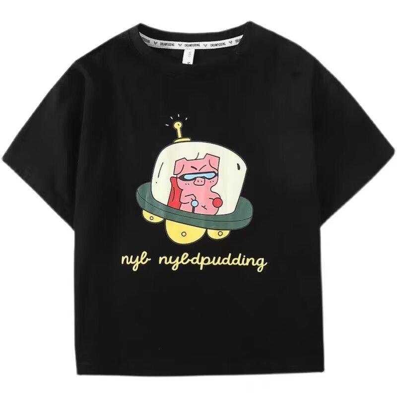 Новая летняя модная свободная футболка с короткими рукавами и принтом, детская футболка, топы