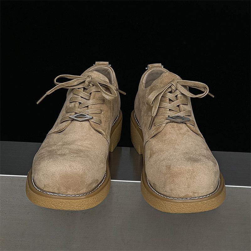 Big head Derby shoes, the same casual leather shoes, thick-soled heightening low-top rhubarb boots.