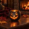Spooky Home Ornaments Halloween Pumpkin Glass Candle Holder, Iron Art Tealight Lantern for Tabletop Window Funny Shadow Projector And Fireplace