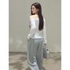 Plus-Size Women's Clothing for Slightly Chubby Girls, Elegant White Off-Shoulder Top and High-Waisted Casual Pants Slimming Set