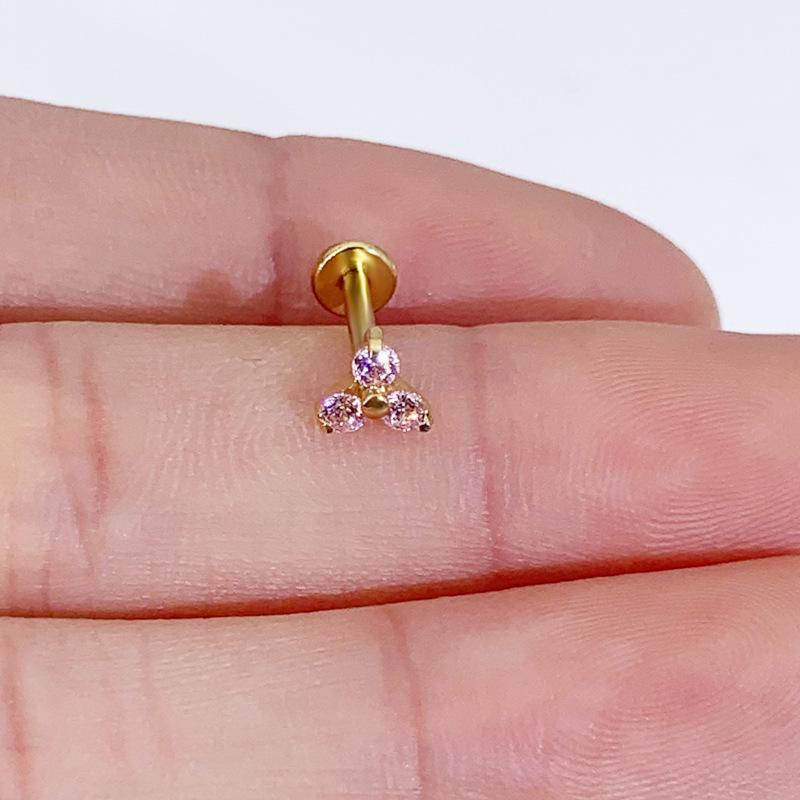 Титановый треугольник ASTM F-136 с паве из цирконов, серьга-пусет для хряща и губы с внутренней резьбой