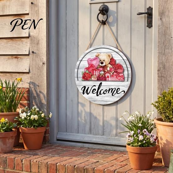 Outdoor Welcome Sign For Porch Interchangeable Seasonal for Front Door, 12 Inch Round Wood Hanging Festive Holiday Door Hanger with 15/16 Ornaments