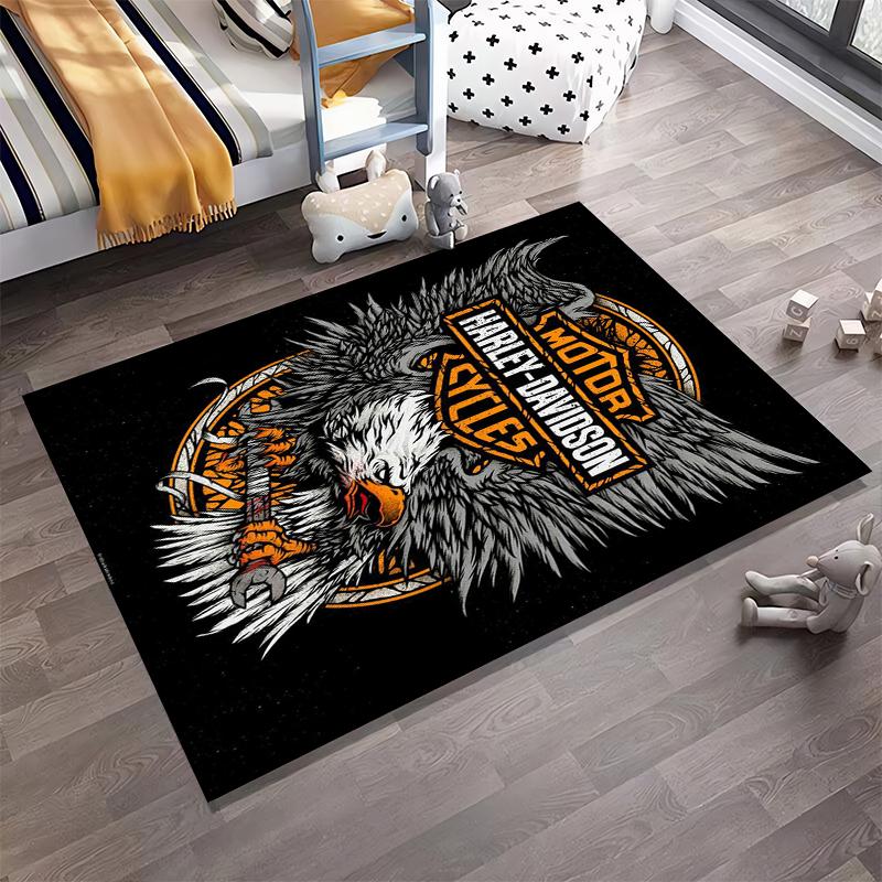 Harley-Davidson Eagle Design Carpet Home Decor Black Orange Rug Suitable for use as an anti-slip for living room bedroom sofas