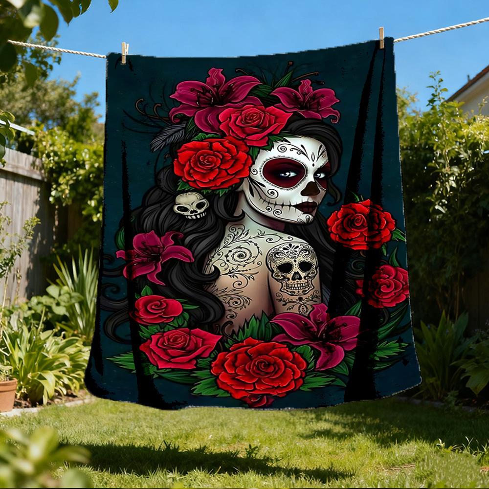Sugar Skull Outdoor Blanket, Soft And Comfortable Blanket, Casual Warm Outdoor Blanket, Camping Travel Blanket, Good Birthday Gift 1165