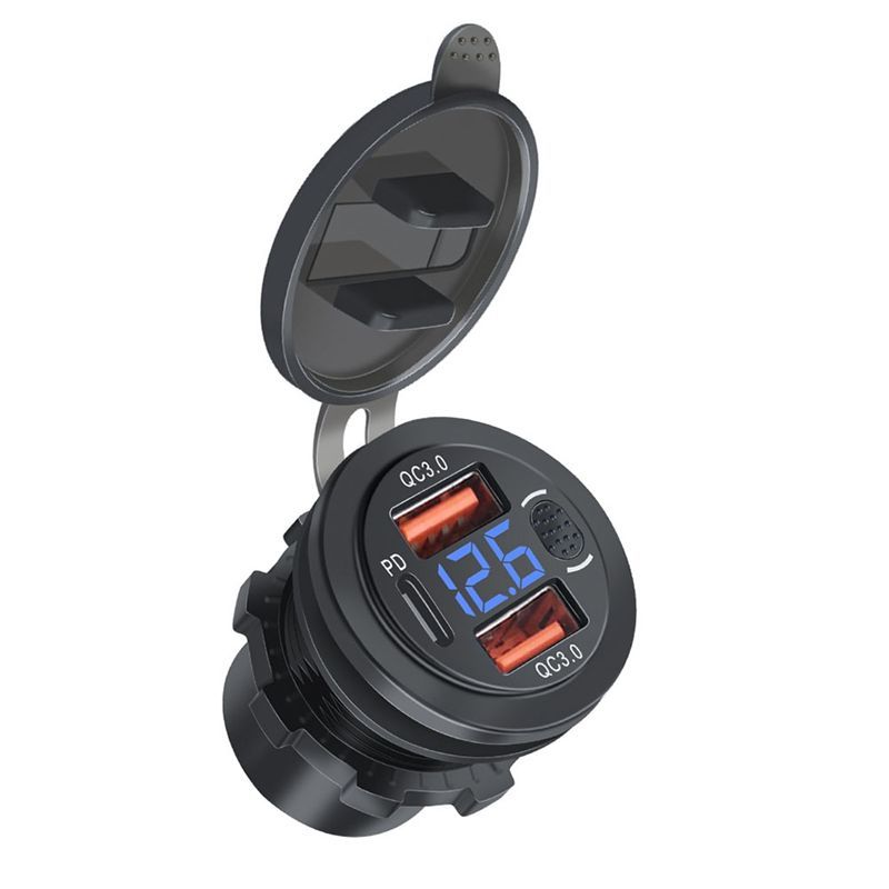 Durable-USB Outlet For Car With Voltmeter Touch Switch Dual QC3.0& PD 3 Ports USB C Socket For Car Boat Marine Truck RV