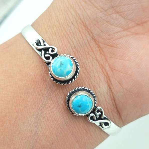 Регулируемый браслет-манжета с драгоценным камнем Ларимар из стерлингового серебра 925 пробы FTRW-C125