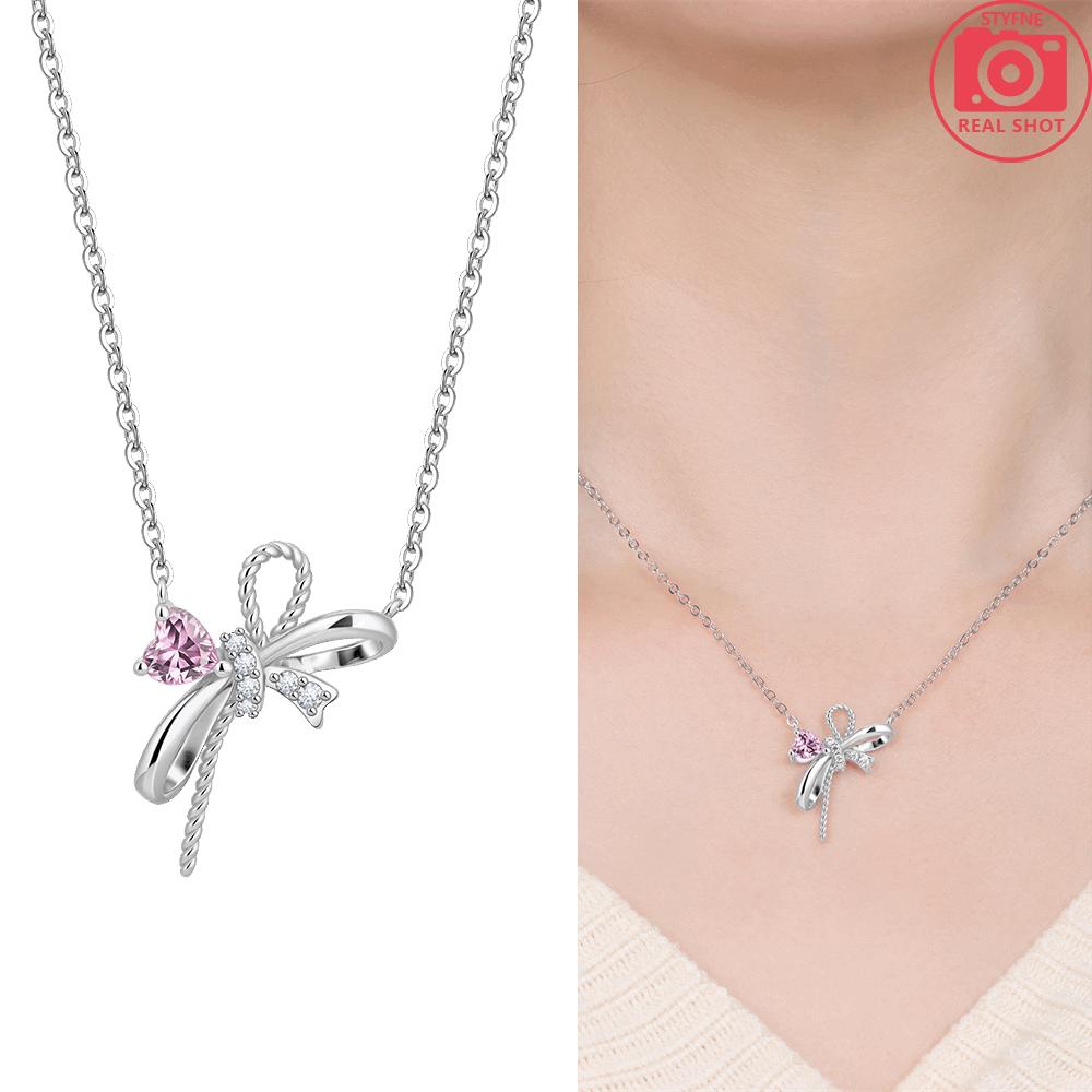 Pink Crown Necklace Rose Flower Women's Butterfly Necklace Bone Tassel Jewelry Original 925 Silver Valentine Gift Anniversary