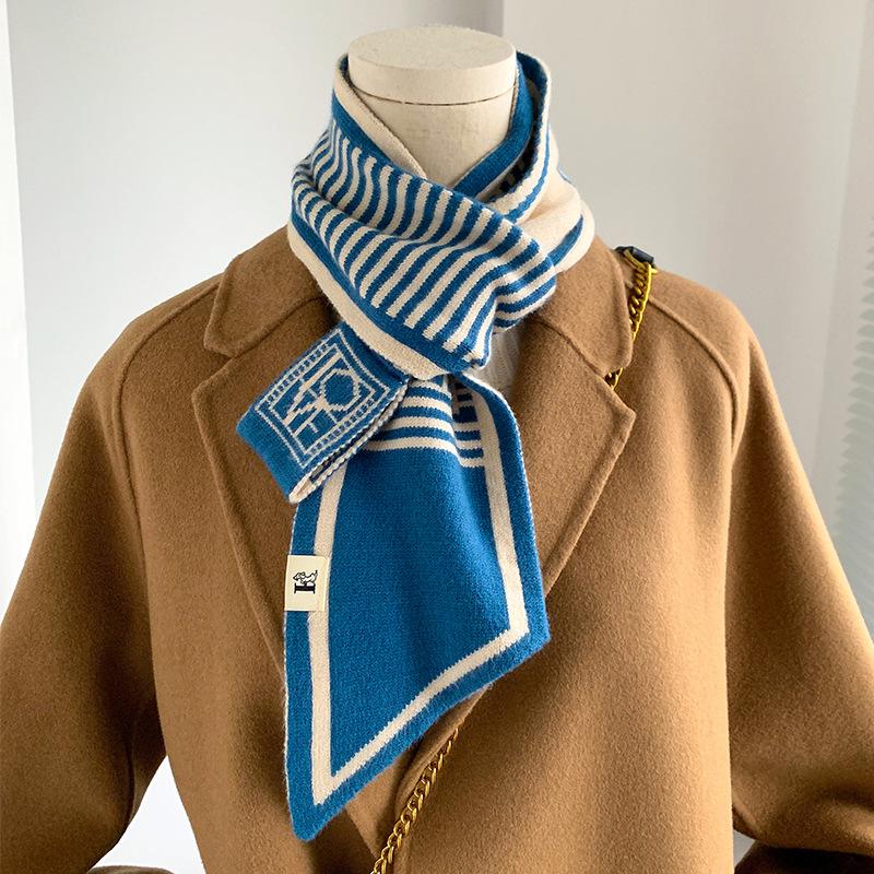 New Korean Version of Knitted Wool Double-sided Two-color Classic Striped Scarf Student Decoration Warm Lazy Scarf