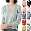Женская мода свободный трикотажный свитер нижняя часть рубашки V-образный вырез пуловер длинный рукав однотонный топ
