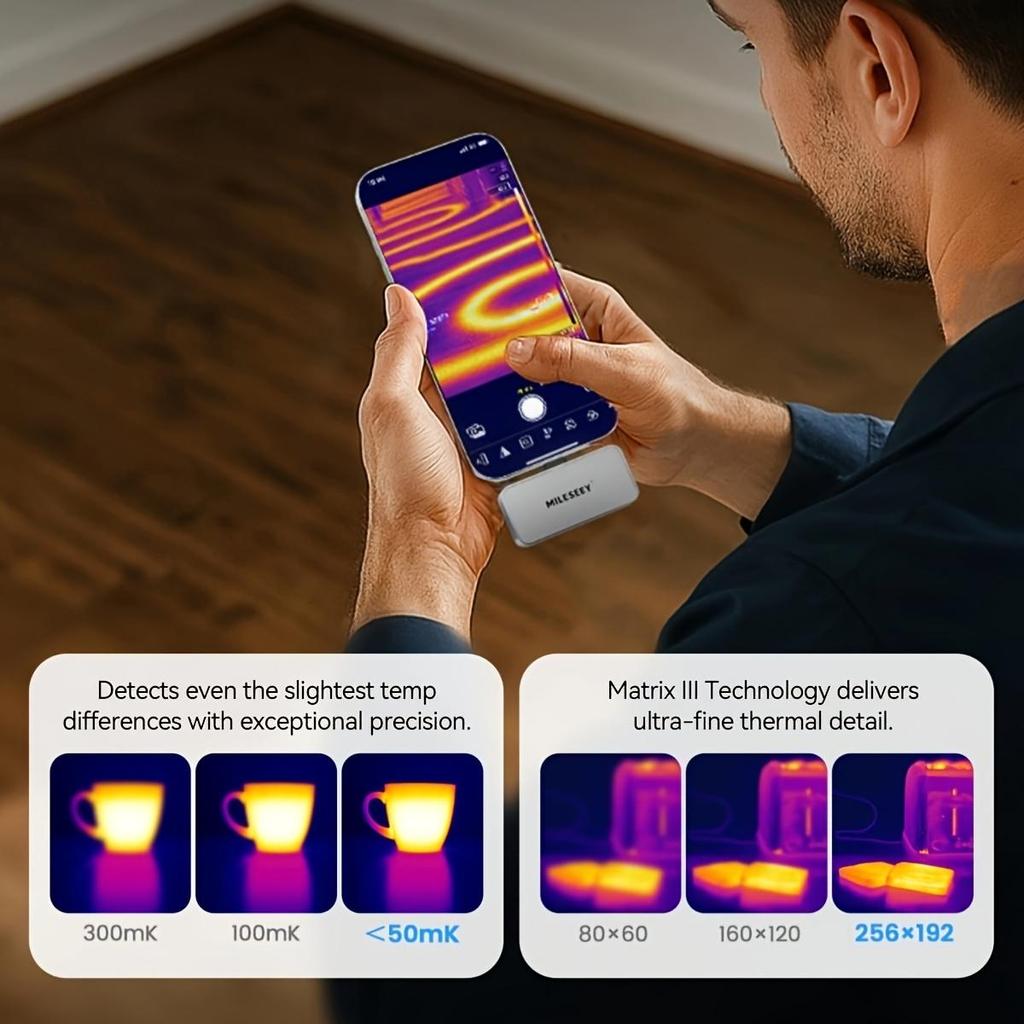 Mileseey Тепловизионная камера TR256i для iOS (iPhone 15 и новее с USB-C), Инфракрасная камера Super Resolution 512×384, Тепловизор для iPad