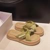 2025 New Thick-bottomed One-word Drag Sandals Women's Summer Wear Casual Retro Pearl Slippers