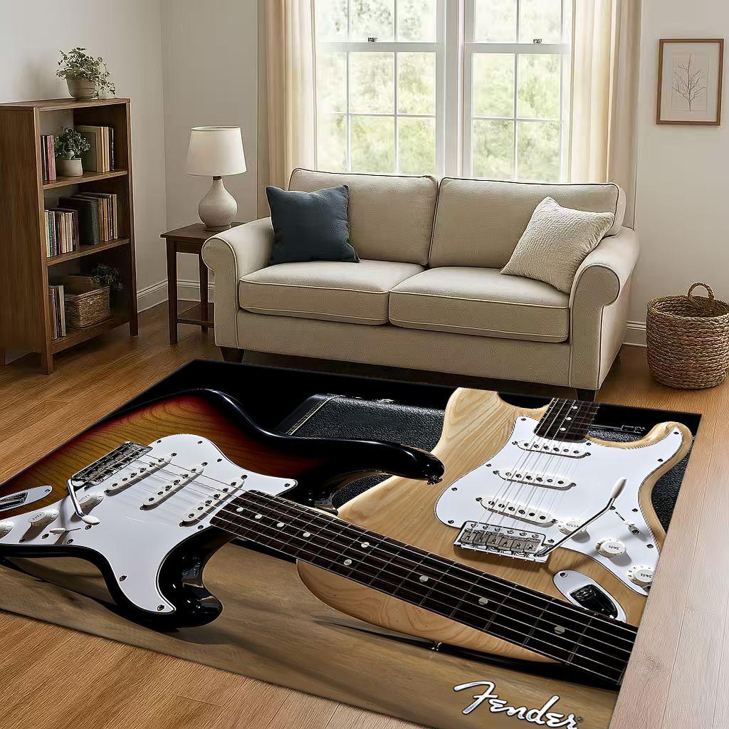 3D F Fender Гитара Музыкальный Инструмент Знак Гостиная Нескользящий Ковер Ковер для Спальни Дивана, Легко Чистить Домашний Декор Коврик