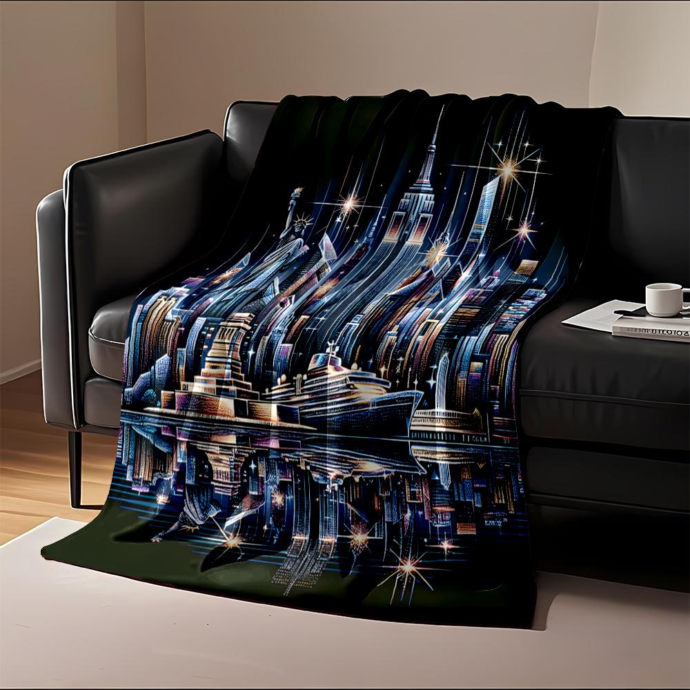 New York City Skyline with Statue of Liberty Flannel blanket for bedroom, living room, sofa, and nap sofas