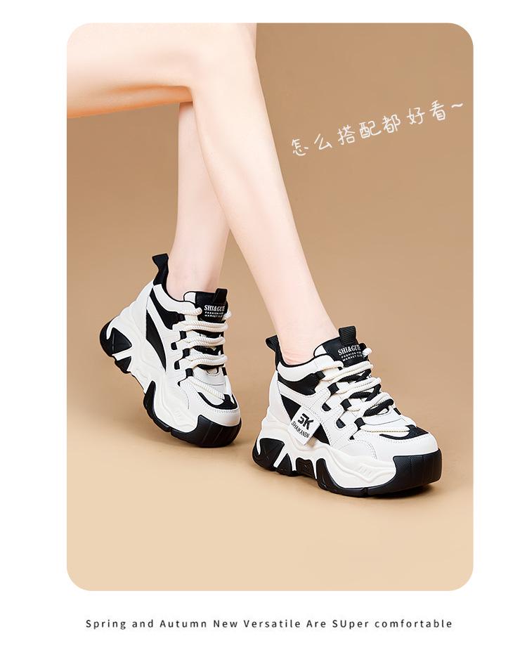 Женские туфли Dad Shoes из натуральной кожи на толстой подошве, увеличивающие рост и отделанные бархатом, повседневные спортивные кроссовки осень/зима 2024 года.