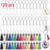 120-Piece Acrylic Keychain Set with Tassels and Small Spike Pendants, Transparent Round Blanks