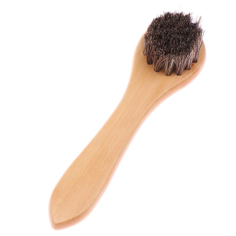 1Pc Shoe Boot Polish Shine Cleaning Dust Removal Durable Shoe Brush Long Wood Handle Bristle Horse Hair Brush