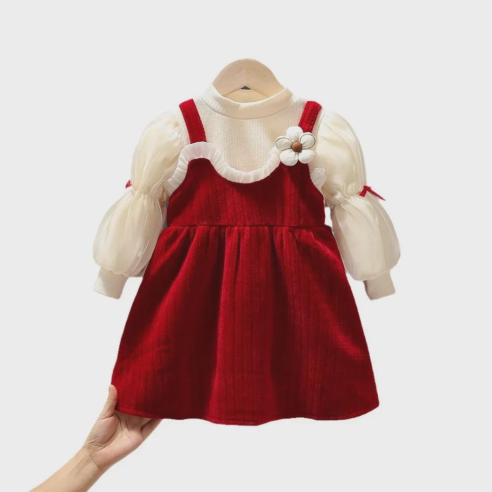 Autumn 2024 Thickened Baby Girl Dress Suit for 1-Year-Olds - Fashionable Winter Wear