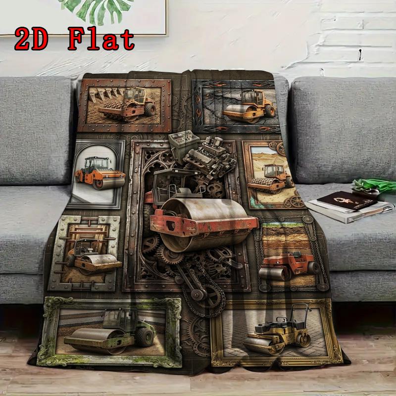 Construction Equipment Rug 2D Flat Pattern Flannel Blanket, High quality All Seasons, Home Decor, Warmth and Comfort, Perfect for Christmas Gifts.