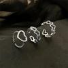 Kpop Silver Color Rings Set Y2K Crystal Heart Rings for Women Hollow Trendy Fashion Jewerly Rings Accessories