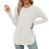 Womens Long Sleeve Round Neck Shirts Side Split Basic Loose Tunic Tops Casual Shirts
