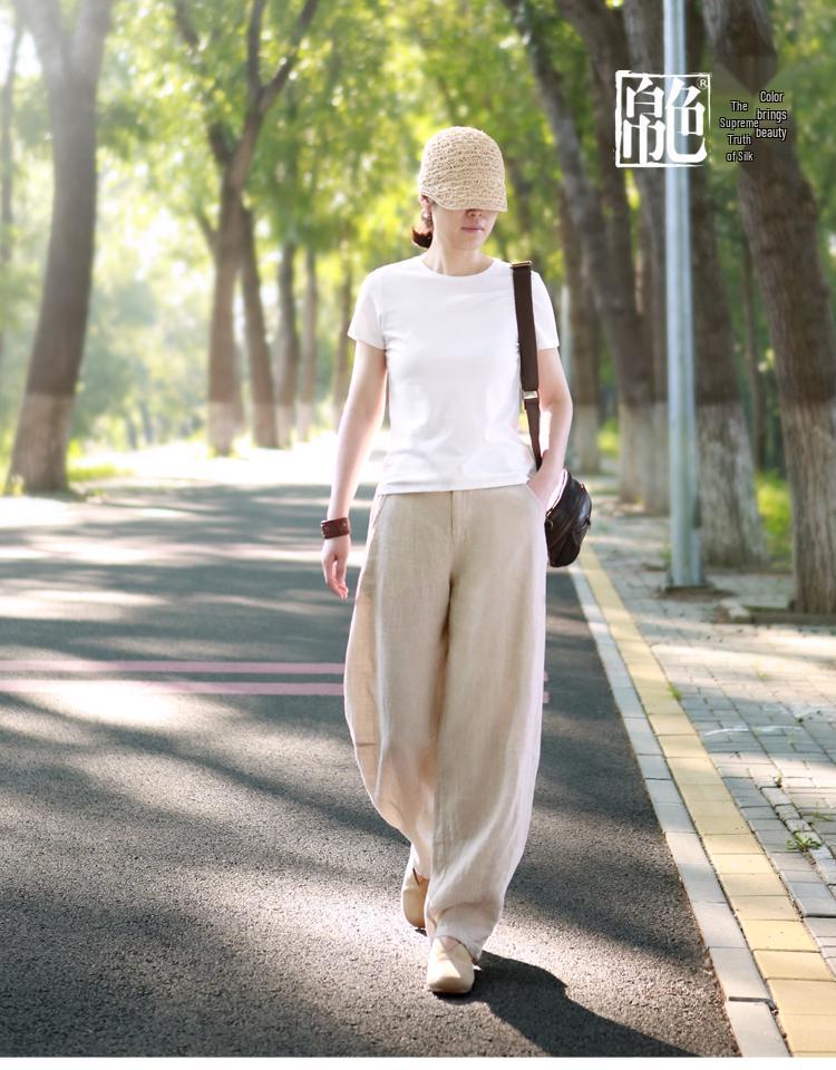 2026 Spring/Summer Women's Comfortable Ramie Wide-Leg Carrot Pants - Retro Lantern Style, Loose & Casual