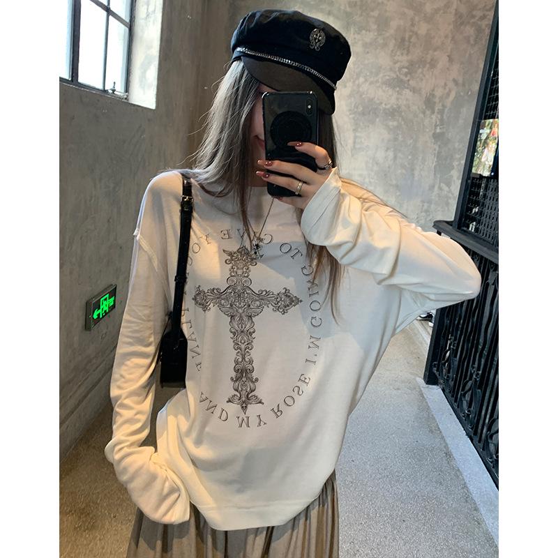 2024 Summer Women's Loose Long Sleeve Printed Drapey T-Shirt