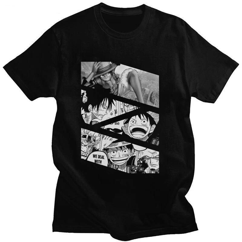 One Piece Косплей Луффи Аниме Футболка Рубашка Нижнее белье Костюмы Хлопок Черный