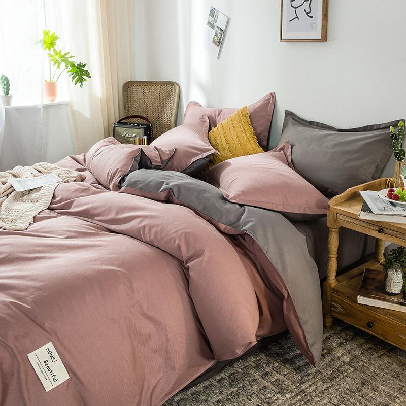 Ins стиль, сплошной цвет, хлопковая простыня из четырех предметов, пододеяльник, кровать из чистого хлопка, двойное одеяло, комплект из трех предметов