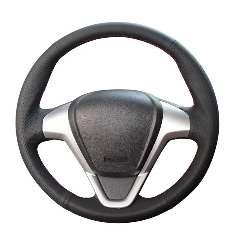 Black Leather Steering Wheel Cover Hand-stitched Car Steering Wheel Covers For Ford Fiesta 2008-2017 EcoSport 2014-2017