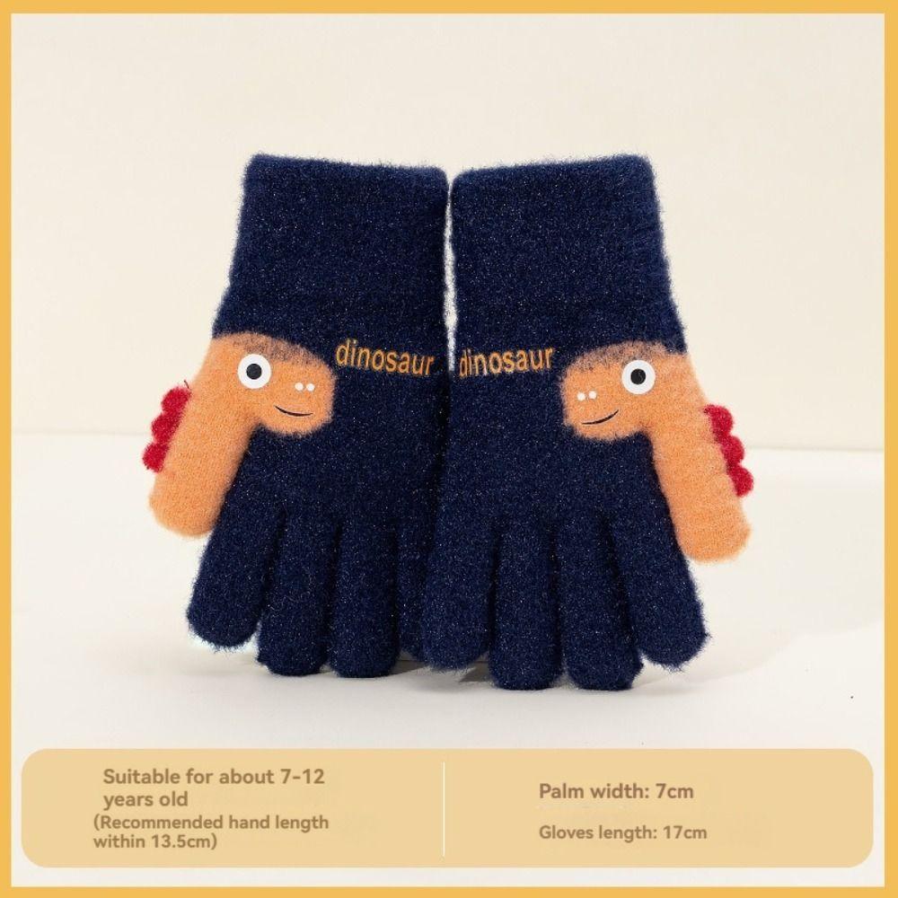 Cartoon Dinosaur Winter Knitted Gloves 7-12 Years Old Kids Gloves  Boys and Girls