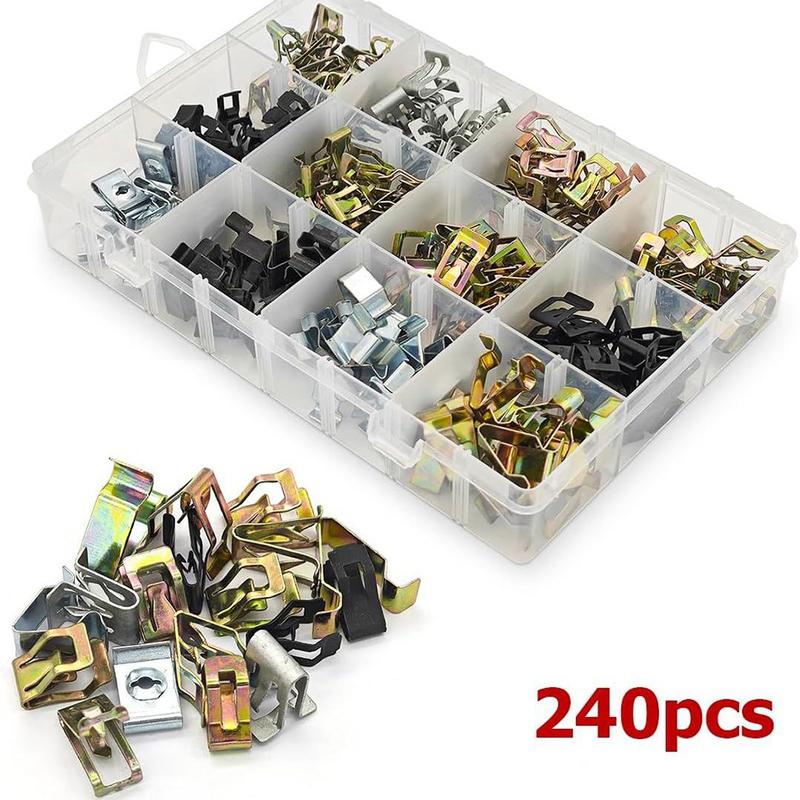 240 Piece Metal Car Mounting Clips Set with 12 Varieties for Fastening Interior Trim Boot Trim and Door Components in Vehicles