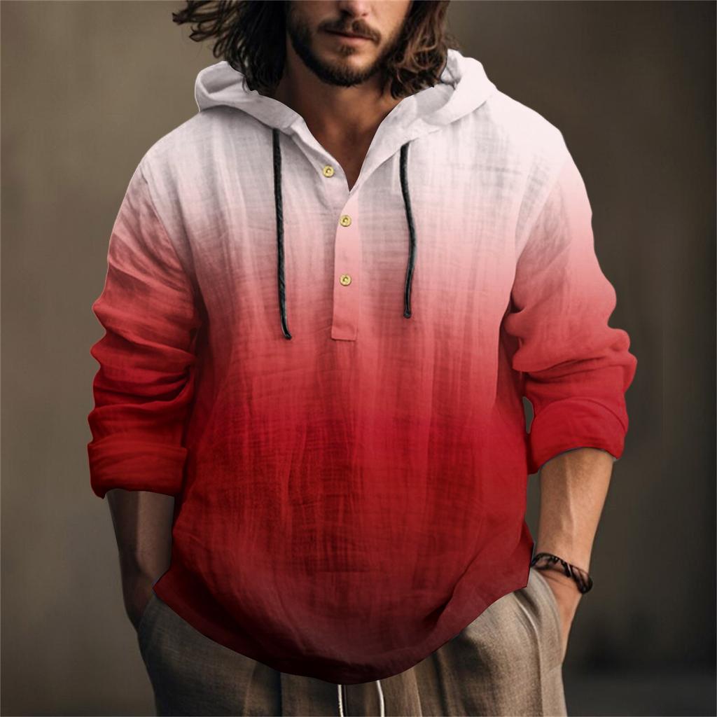 Printed Men's Cotton And Linen Shirt Hooded Long-sleeved Hooded Spring And Summer Casual Daily Wear