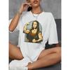 Playing Pranks On Mona Lisa Fitness Print Womens T Shirt Casual T-Shirt Casual Short Sleeve Loose Tshirt