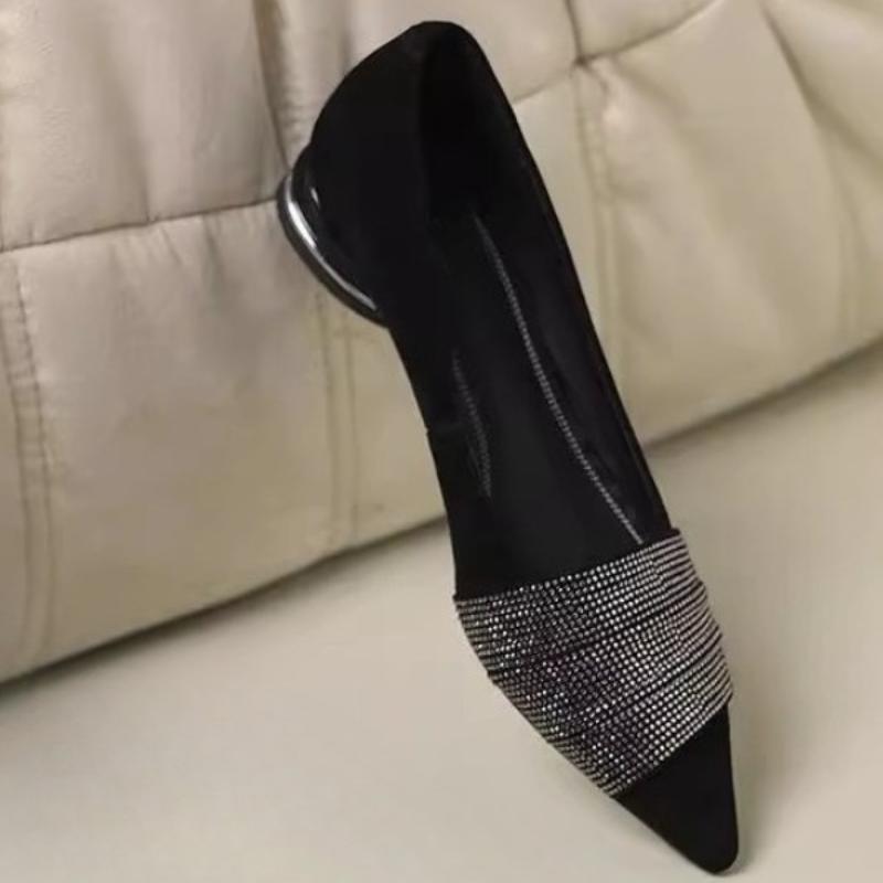 Мода 2025 Новая Мода Ручная Работа Натуральная Элегантный Бриллиантовый Острый Носок Повседневные Слипоны Балетки Низкий Каблук Однотонные Туфли для Поездок на Работу