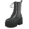 Fashion 8CM New Handmade Women Motorcycle Punk Boots Mori Girl Lady Lolita Boots Woman High Top Boots Platform Fahion Rivets Goth Dark