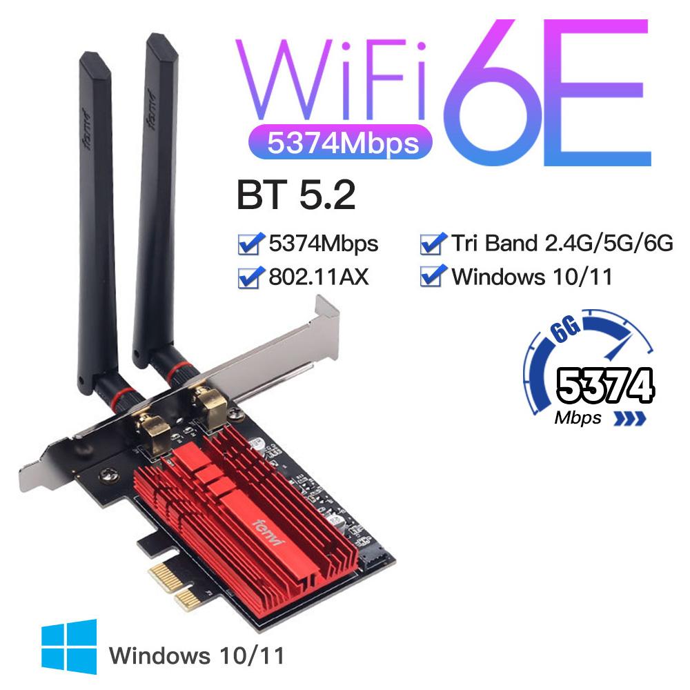 Fenvi FV AXE3000 Wi-Fi 6E AX210 BT 5.2 Беспроводной 5374 Мбит/с 2,4 ГГц 5 ГГц 6 ГГц WiFi 802.11AX AC Адаптер сетевой карты PCIExpress