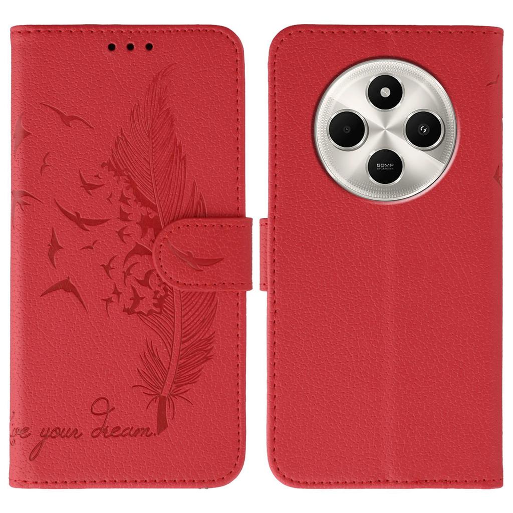 Phone Case For Xiaomi Poco C75 4G/Poco M7 5G/Redmi 14C 4G/14R 5G Feather Imprint PU Leather Wallet Cover